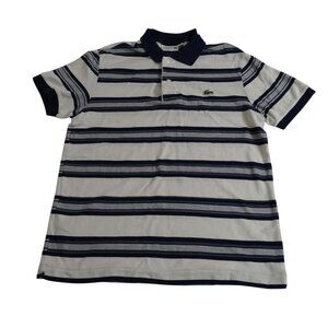 Lacoste Mens Striped Classic Fit Polo Shirt Blue White Size M Logo Collared FLAW